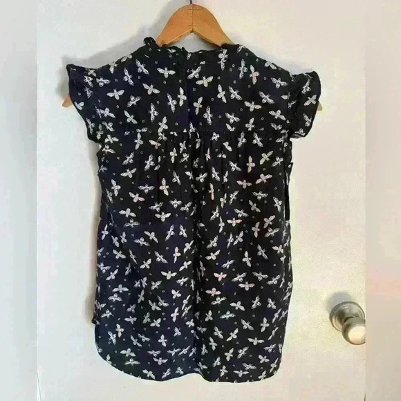 Loft women’s button up sleeveless blouse dark blue bee print cotton size XS - Picture 2 of 15